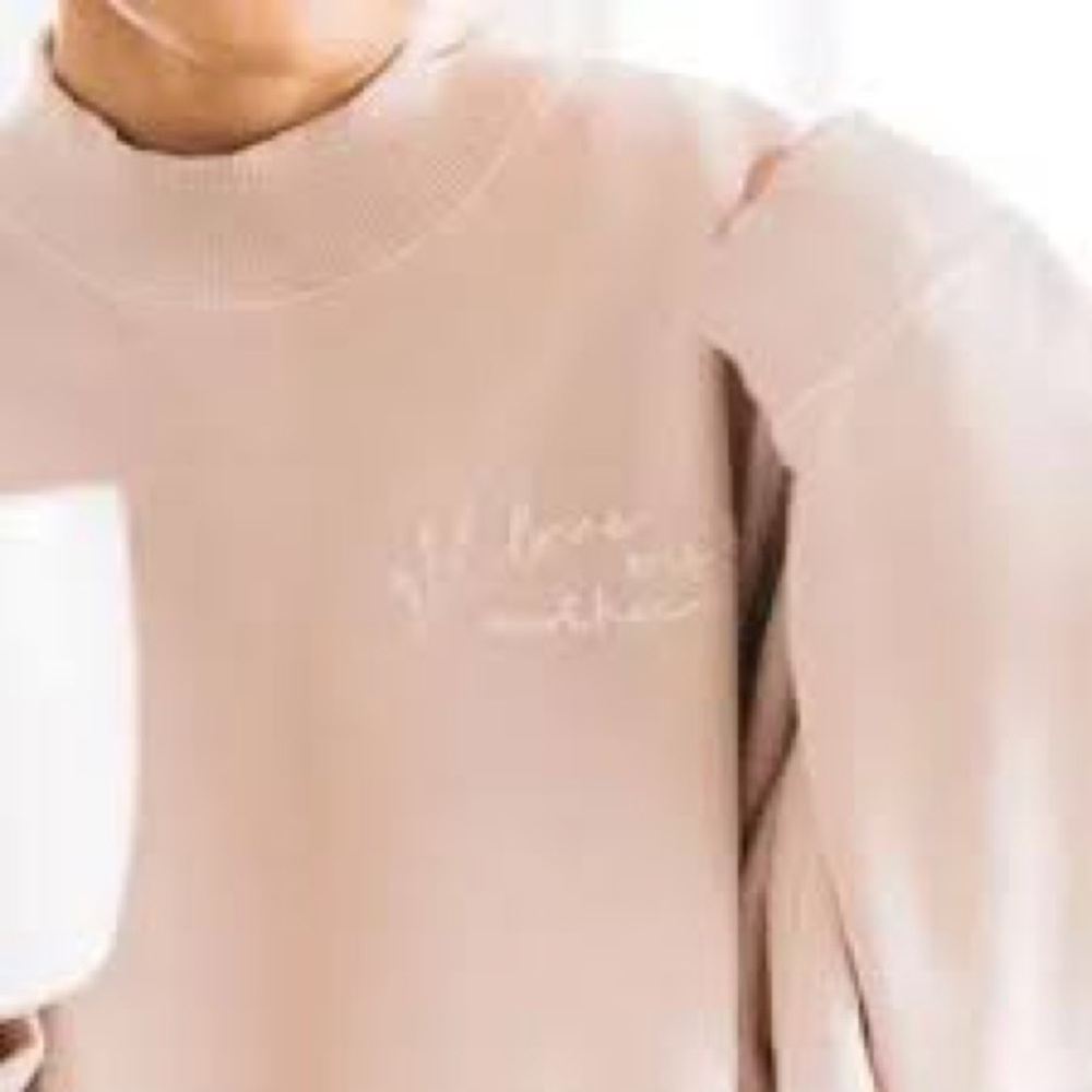 Kristin Made Love One Another embroidered oversized blush crew neck sweatshirt